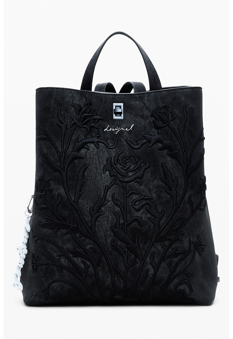 Rucsac de piele ecologica cu broderie florala