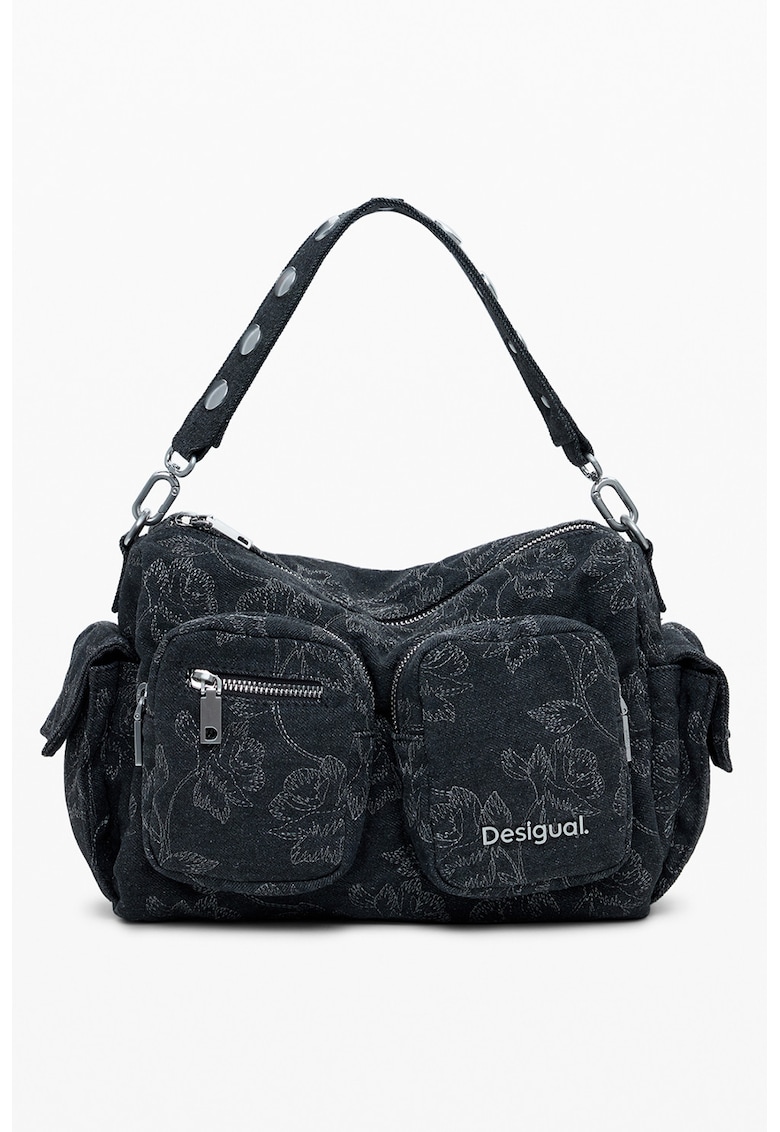 Geanta din material textil cu bareta de umar si broderie