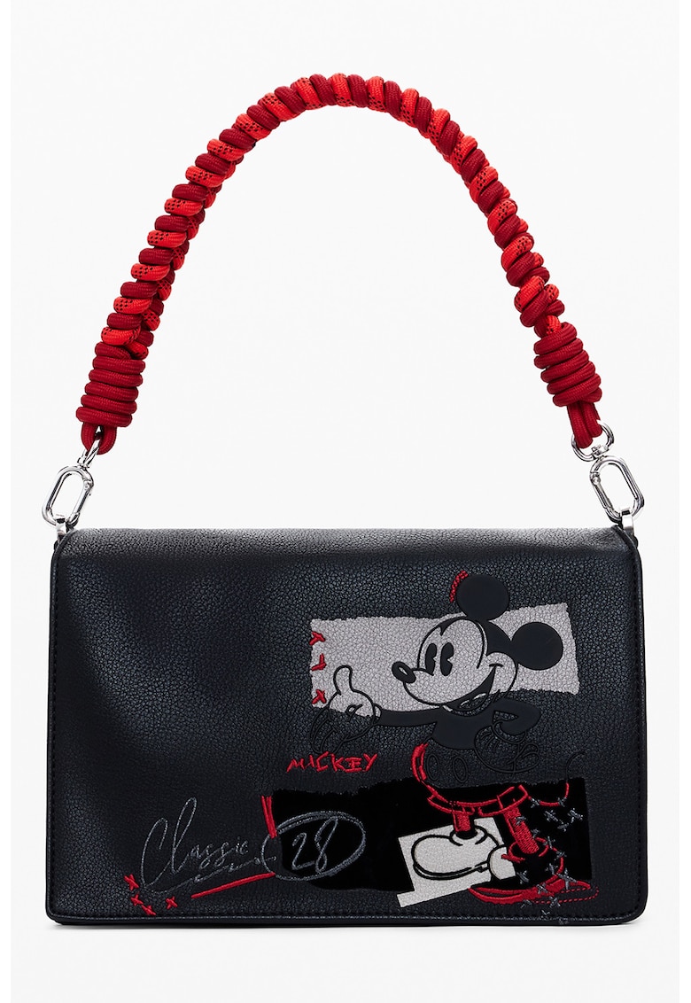Geanta de piele ecologica cu maner si model Mickey Mouse - Rosu/Negru
