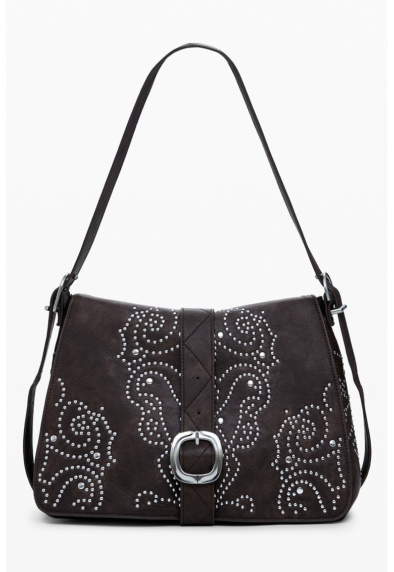 Geanta din piele ecologica cu bareta de umar si aplicatii cu nituri