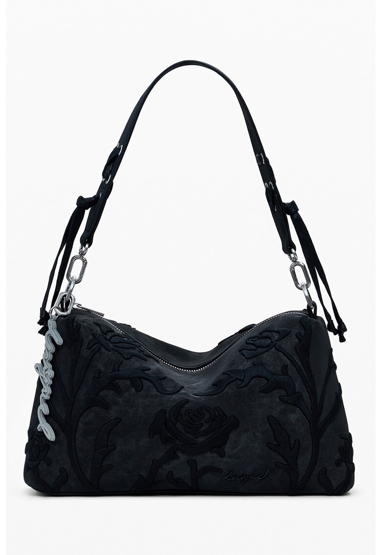 Geanta cu bareta de umar si aspect texturat - Negru