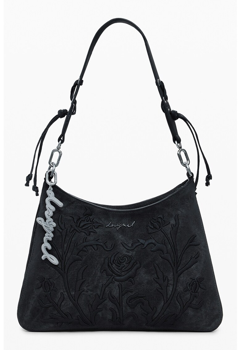 Geanta cu bareta de umar si detalii in relief - Negru