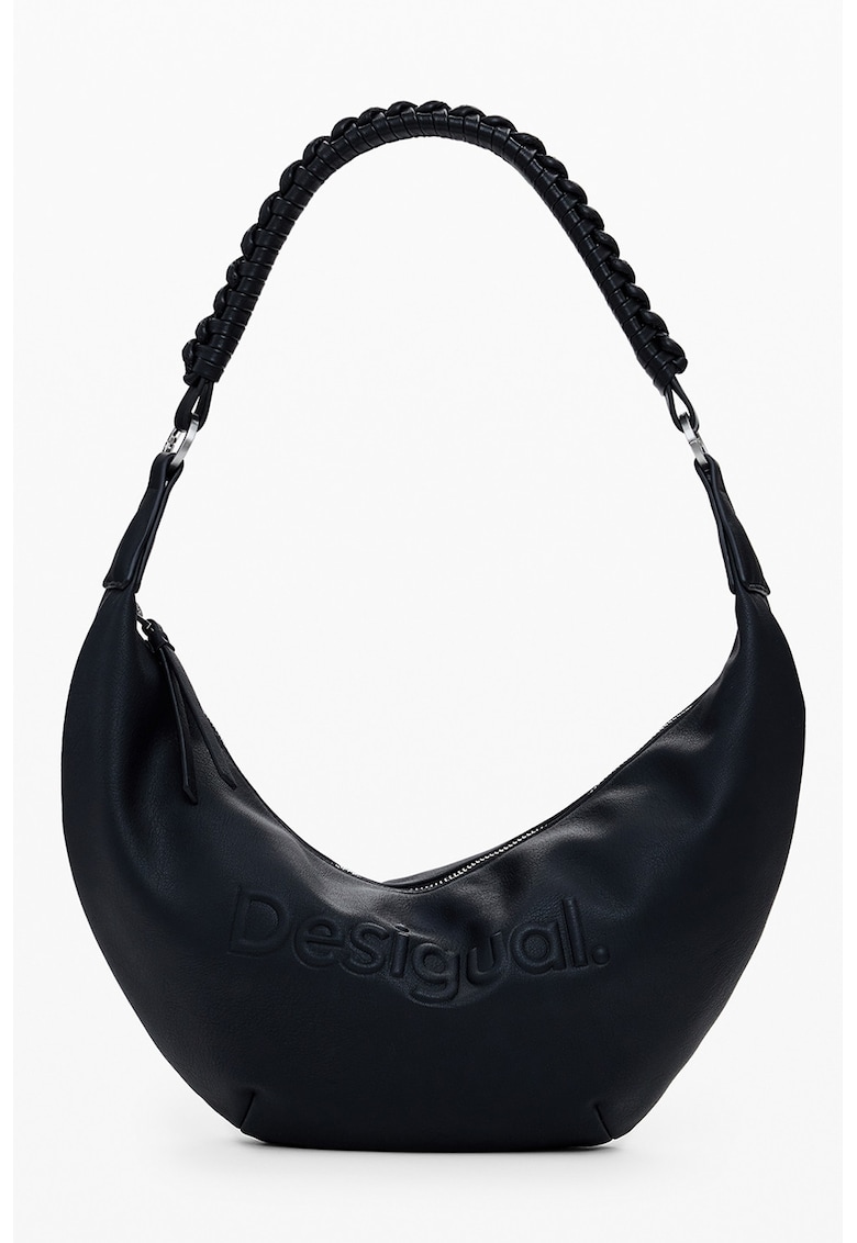 Geanta din piele ecologica cu bareta de umar si logo in relief