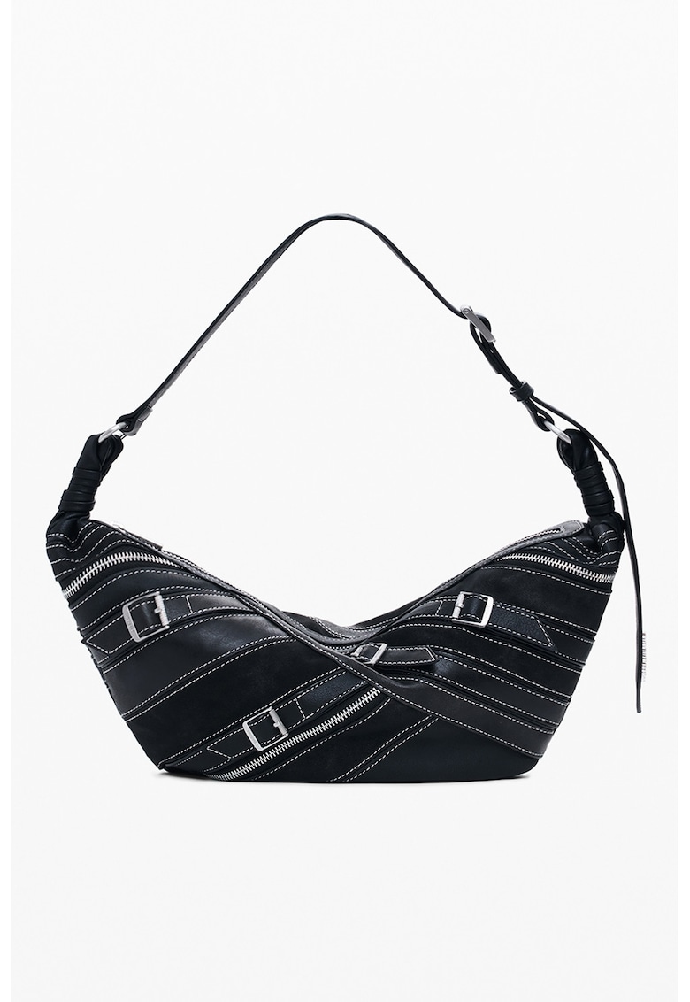 Geanta semiluna din piele ecologica cu model cu catarama