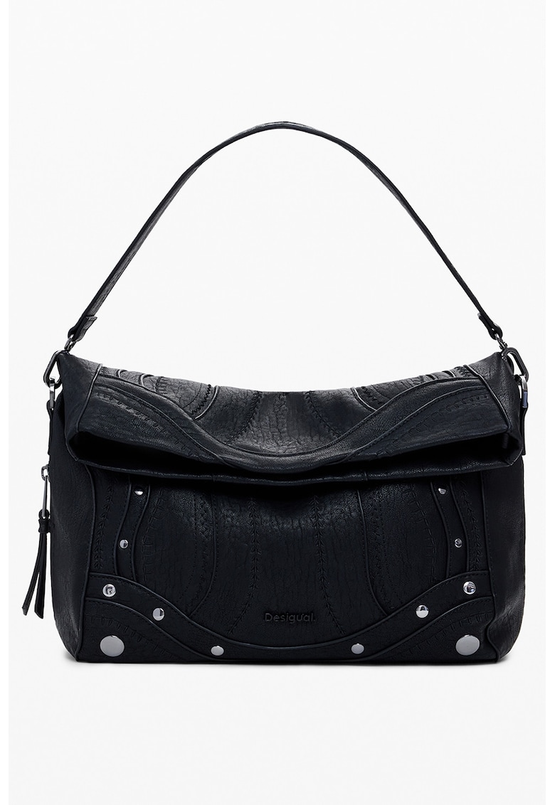 Geanta din piele ecologica cu bareta de umar detasabila - Negru