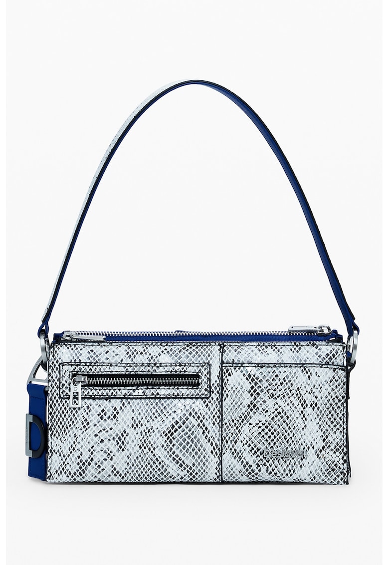 Geanta convertibila din piele ecologica cu bareta de umar - Alb/Albastru inchis