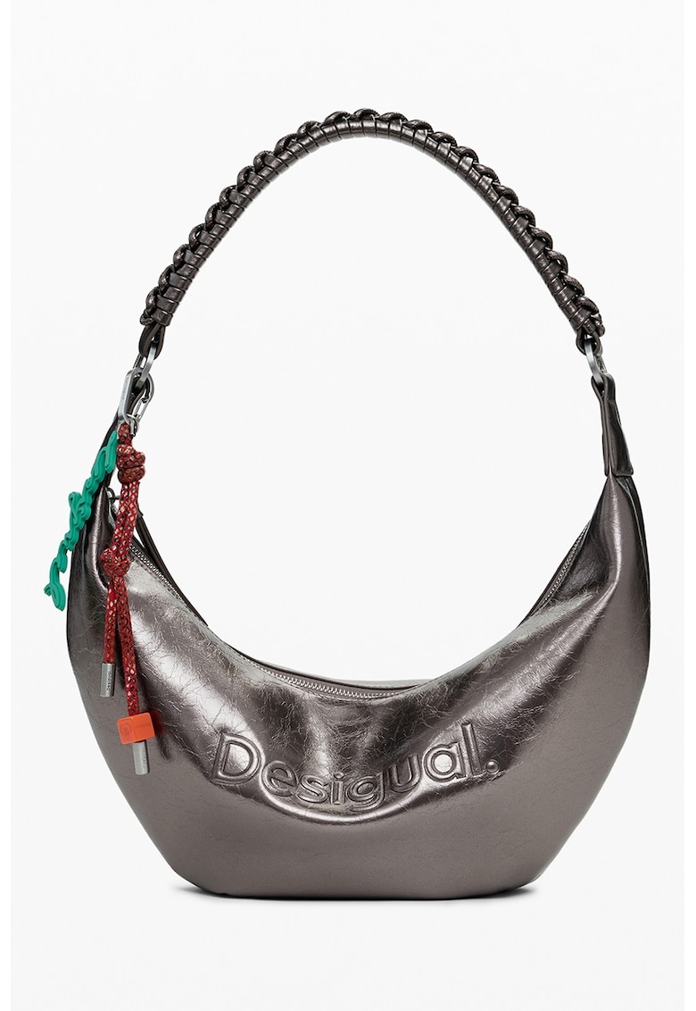 Geanta semiluna din piele ecologica cu aspect metalizat