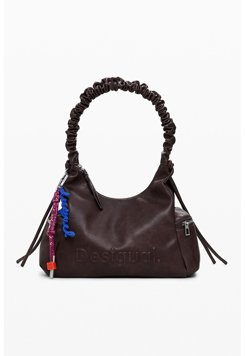 Geanta din piele ecologica cu bareta de umar si logo in relief