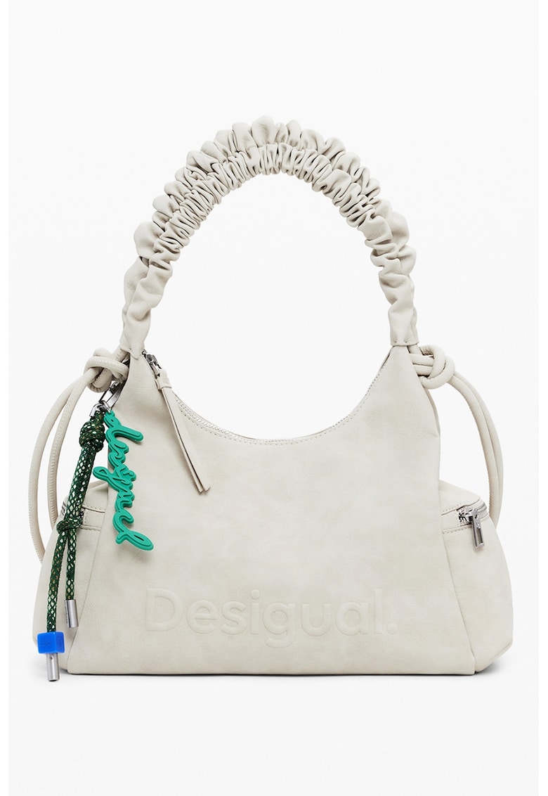 Geanta din piele ecologica cu bareta de umar si logo in relief