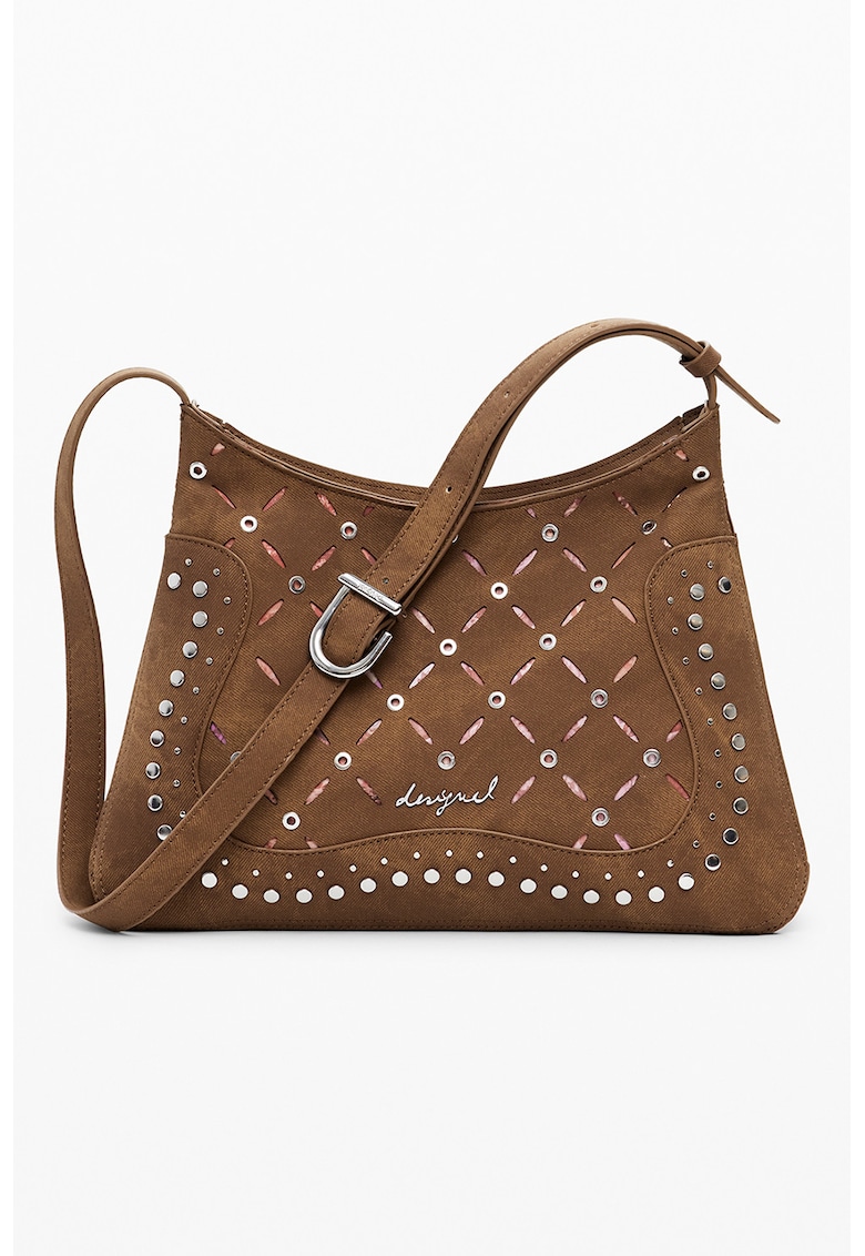 Geanta crossbody cu perforatii - Maro