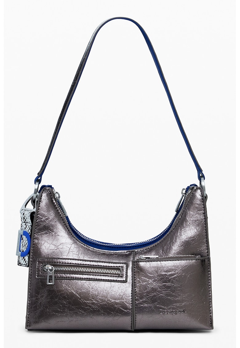 Geanta crossbody convertibila din piele ecologica - Argintiu/Bleumarin