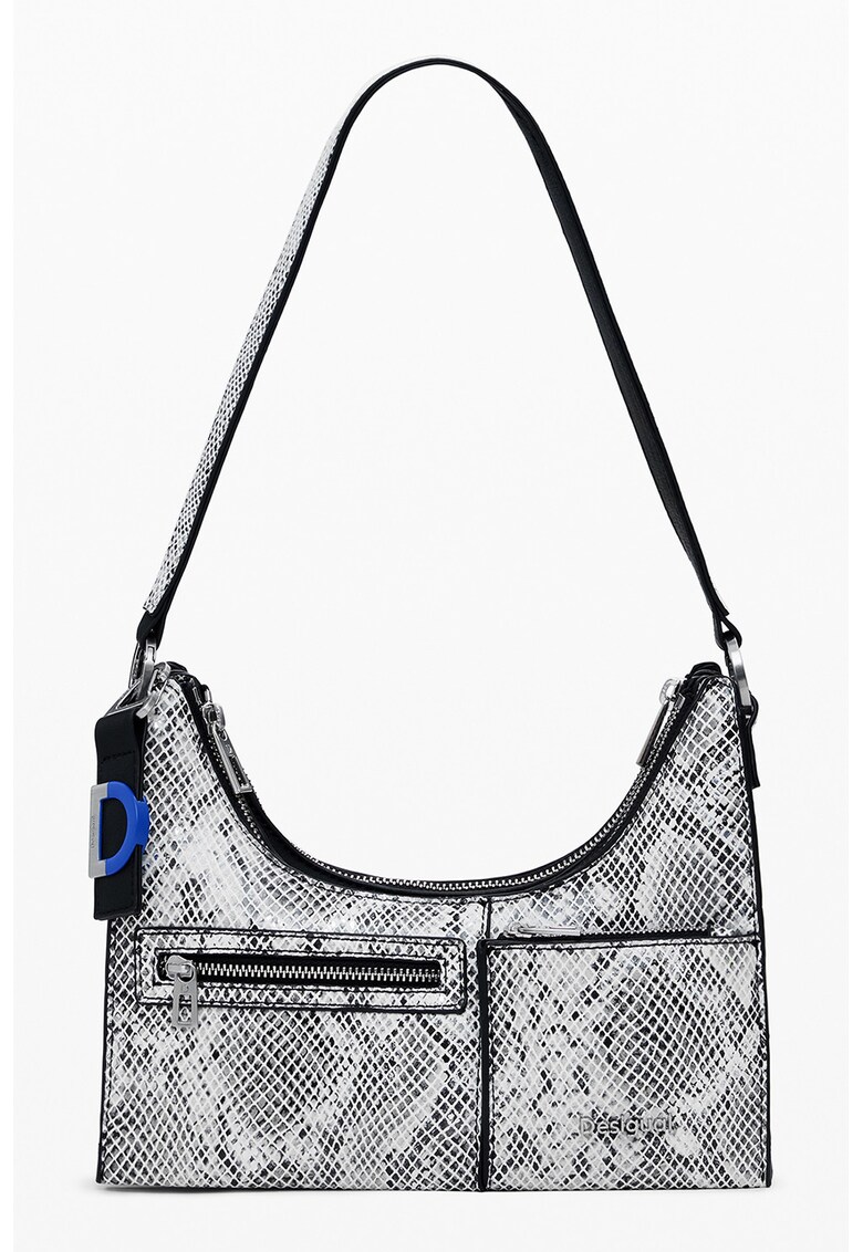 Geanta de piele ecologica cu bareta de umar - Negru/Argintiu