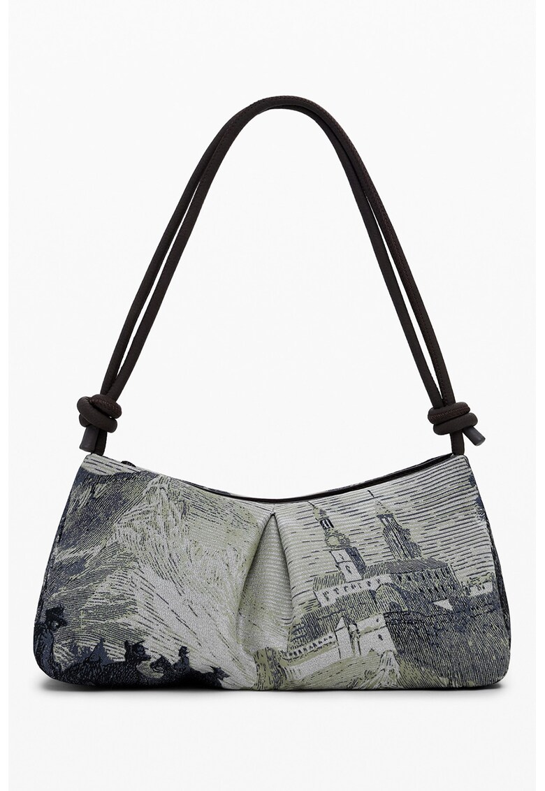 Geanta din material textil cu model si bareta de umar - Gri