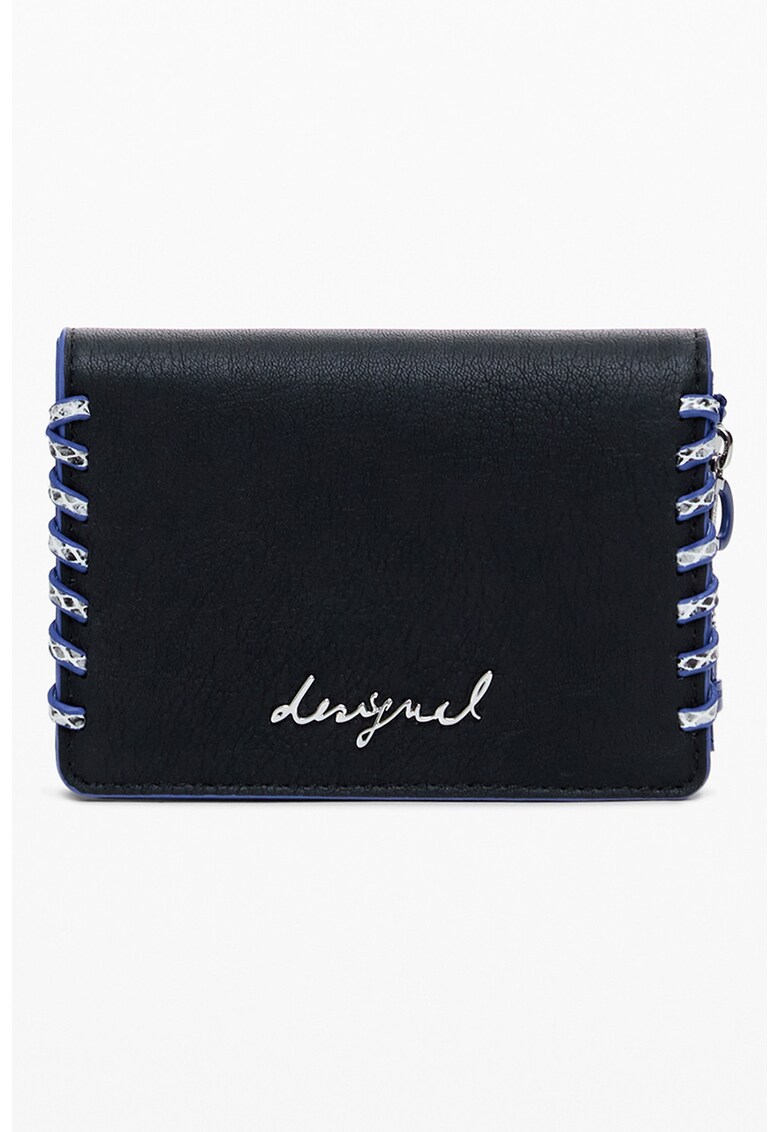 Portcart de piele ecologica cu fermoar - Negru