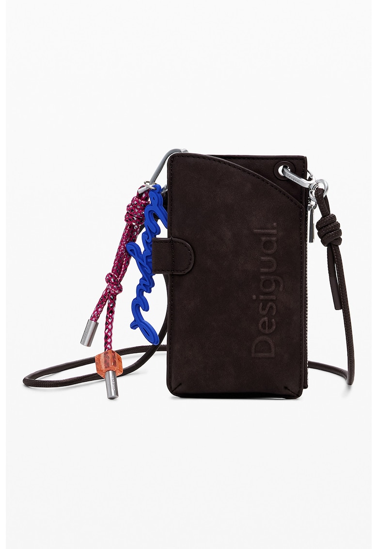 Portcart din piele nebuc cu bareta detasabila - Maro inchis