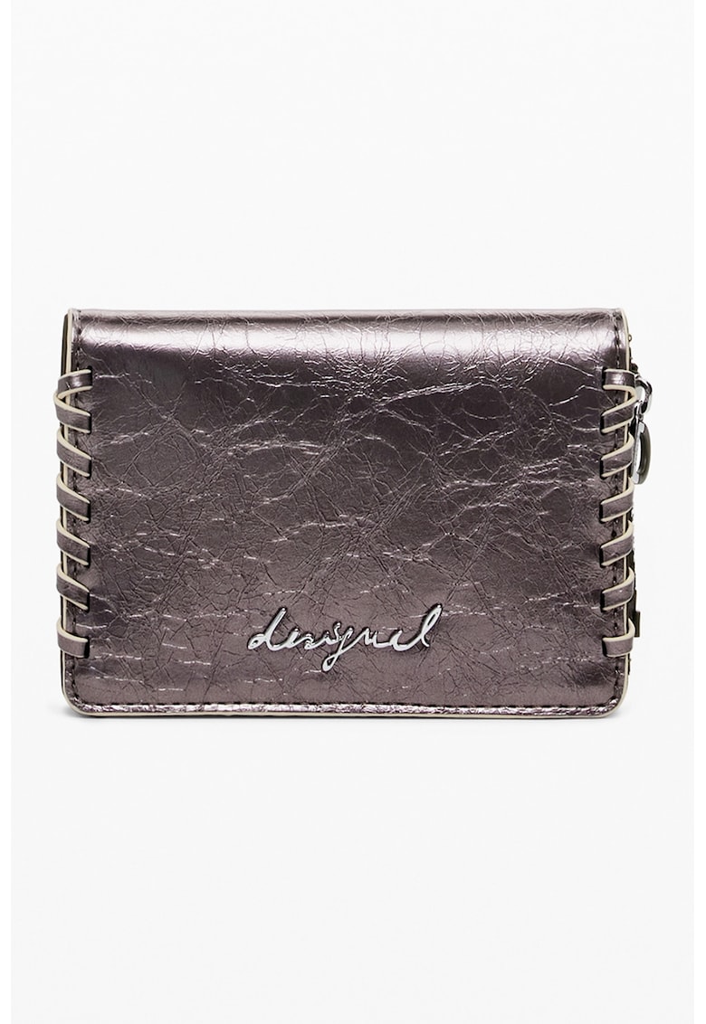 Portofel din piele ecologica cu logo metalic - Argintiu