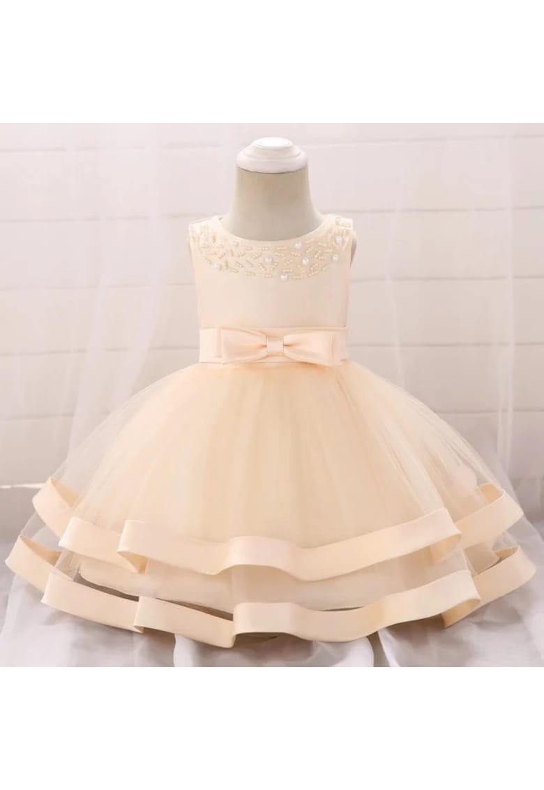 Rochie De Ocazie - Cu Perlute - Uni - Fara maneca - Ivoire - Ivoire