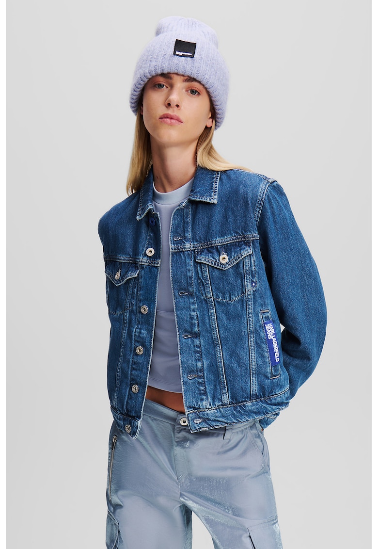 Jacheta de denim din bumbac organic cu buzunar pe piept