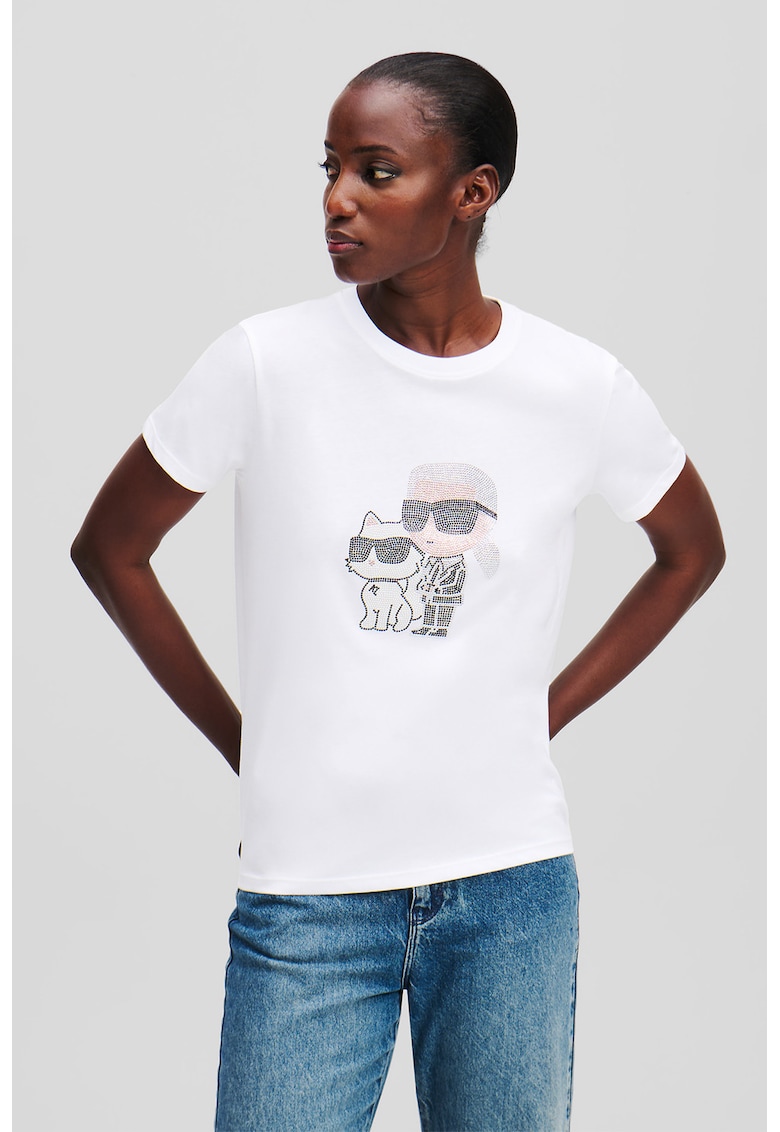 Tricou de bumbac organic cu aplicatii logo din strasuri