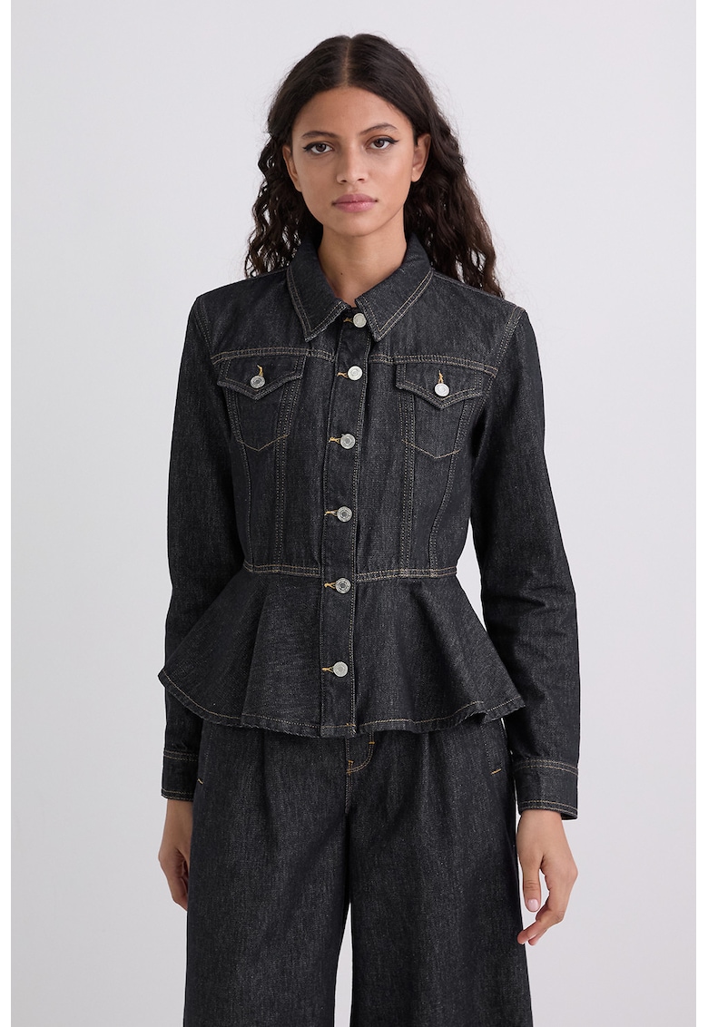 Jacheta din denim cu buzunare aplicate
