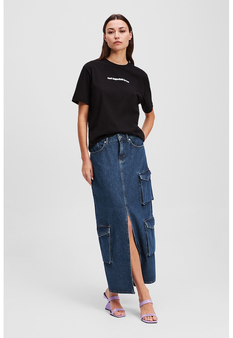 Fusta din denim cu buzunare laterale