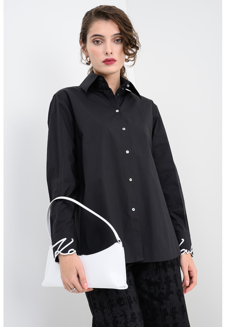 Camasa cu mansete brodate cu logo - Negru