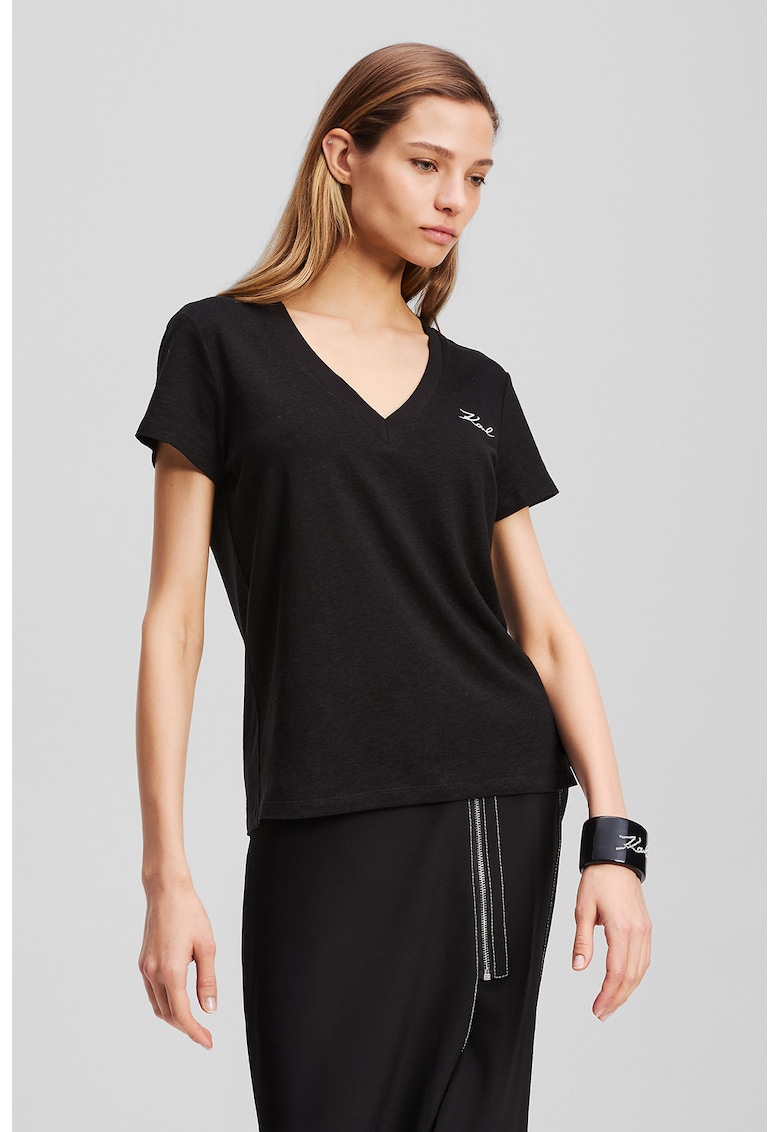 Tricou din amestec de in cu logo