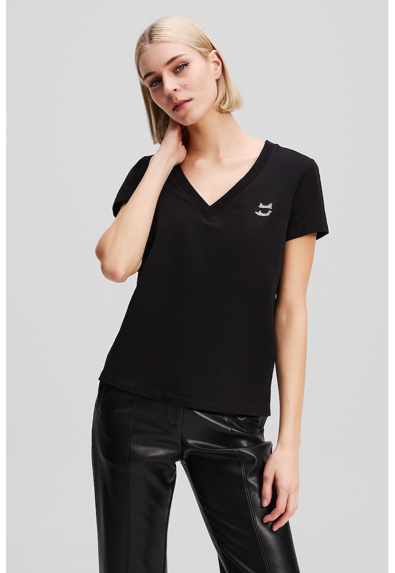 Tricou din bumbac organic cu decolteu in V