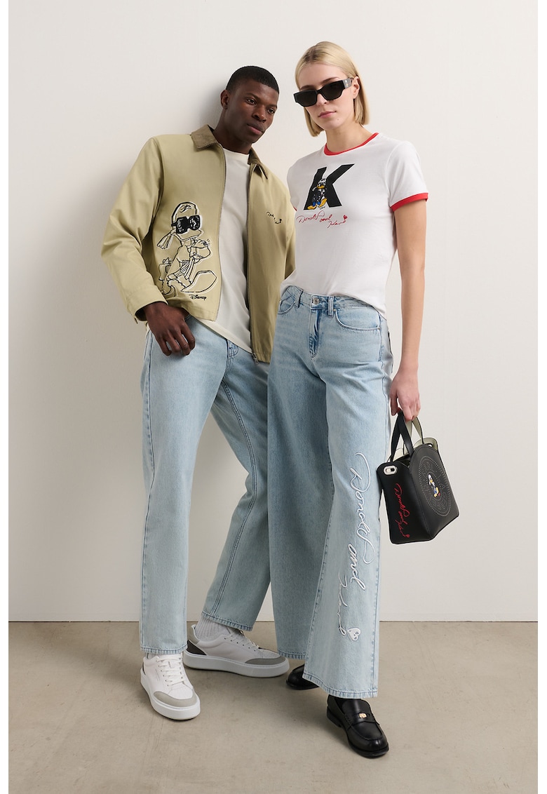 Blugi cu croiala ampla si talie inalta - Albastru glaciar