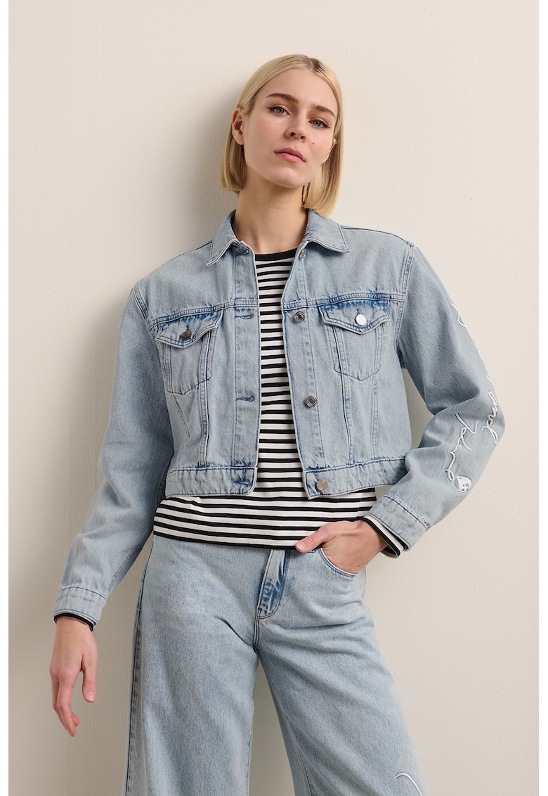 Jacheta din denim cu imprimeu Jacheta din denim cu imprimeu