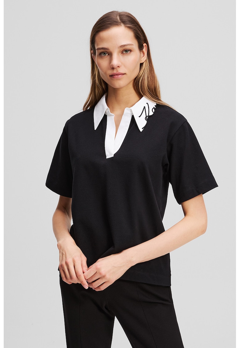 Tricou din bumbac organic cu guler contrastant