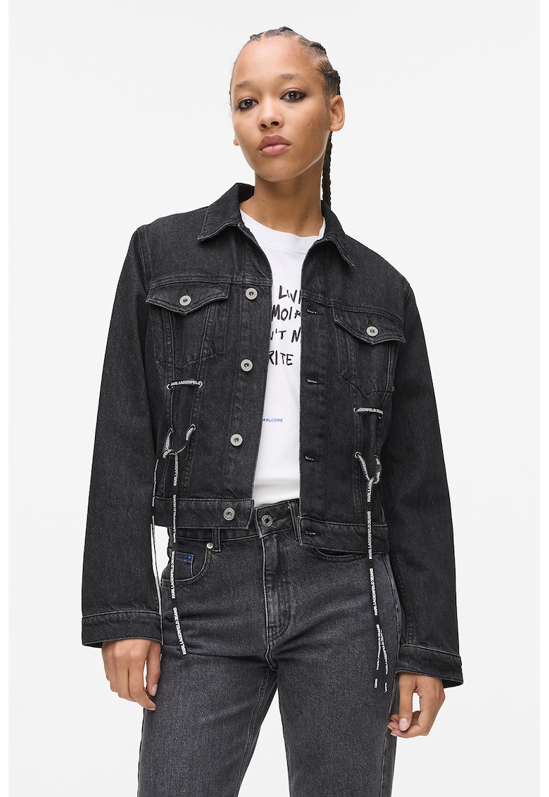 Jacheta de denim din bumbac organic cu detaliu funda