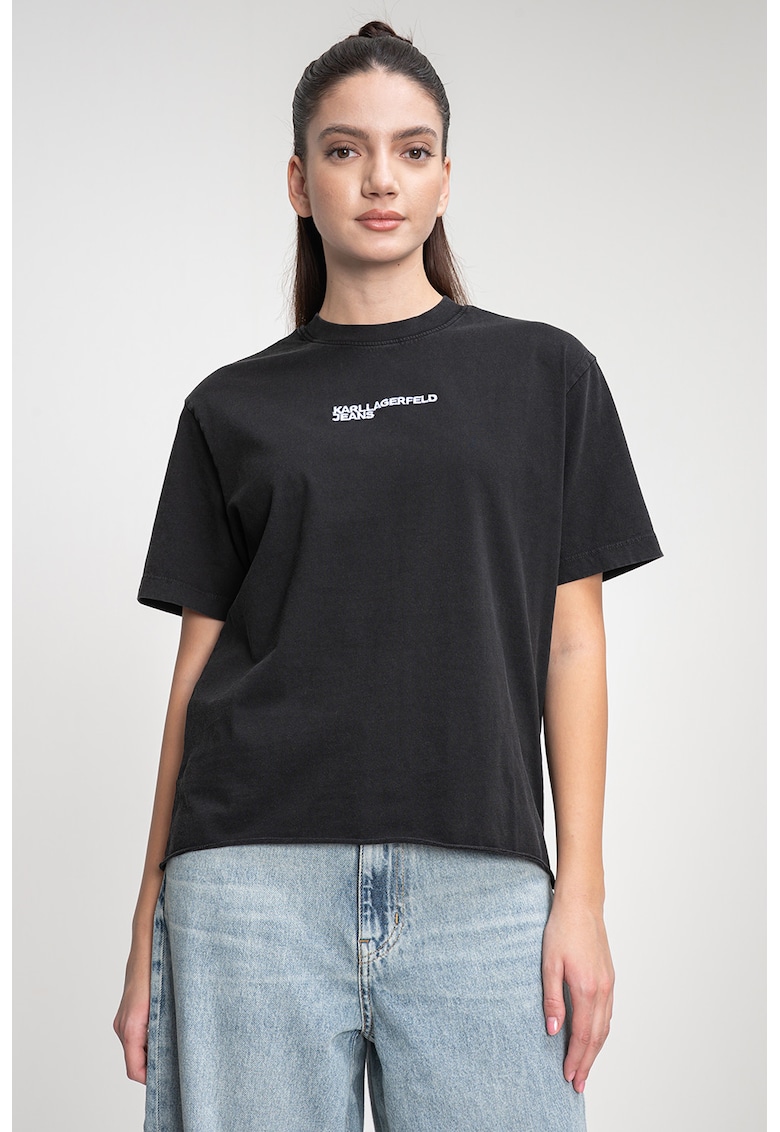 Tricou regular fit din bumbac organic cu logo discret - Negru