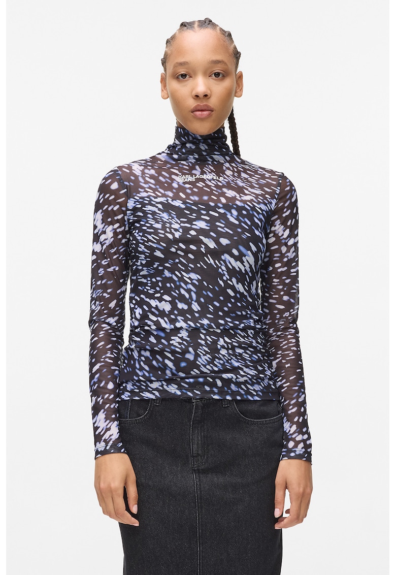 Bluza semitransparenta cu guler inalt si model