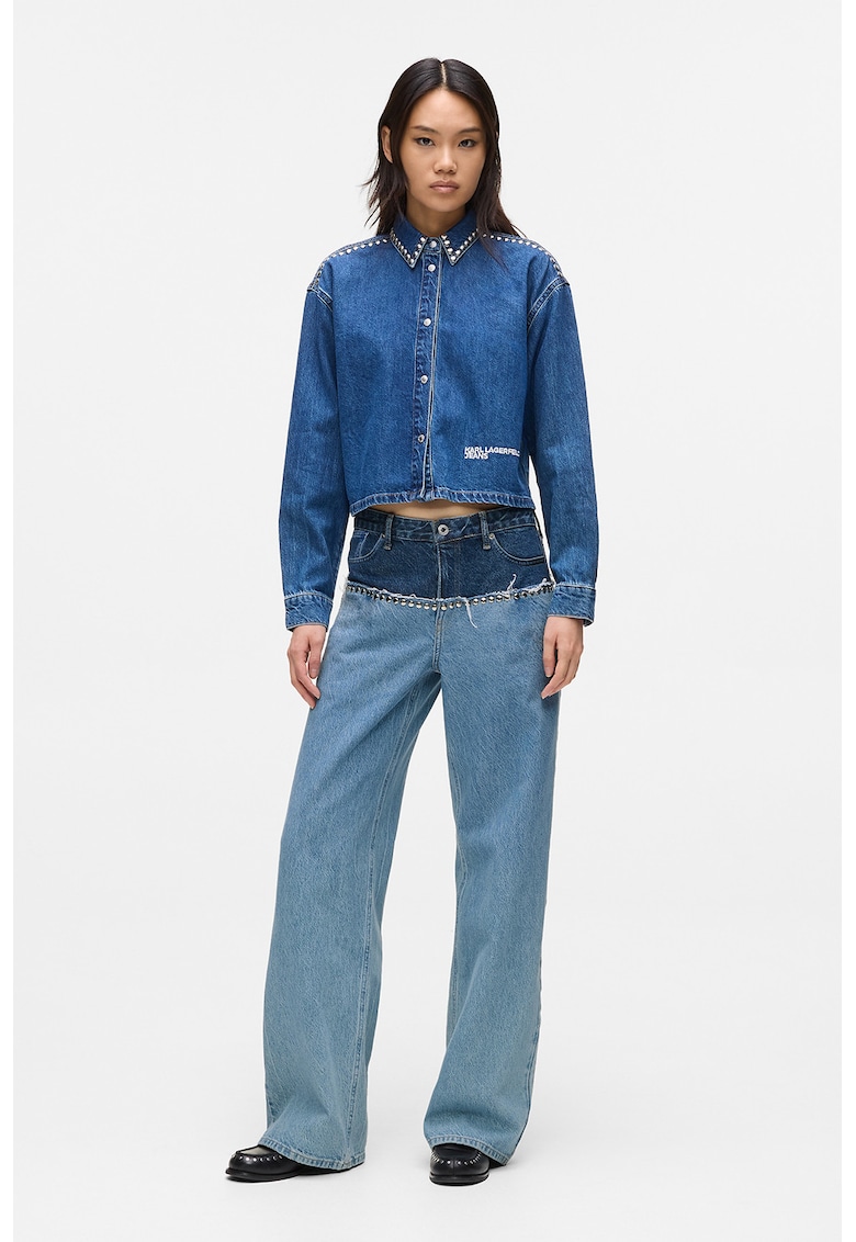 Blugi din amestec de bumbac organic cu detaliu contrastant