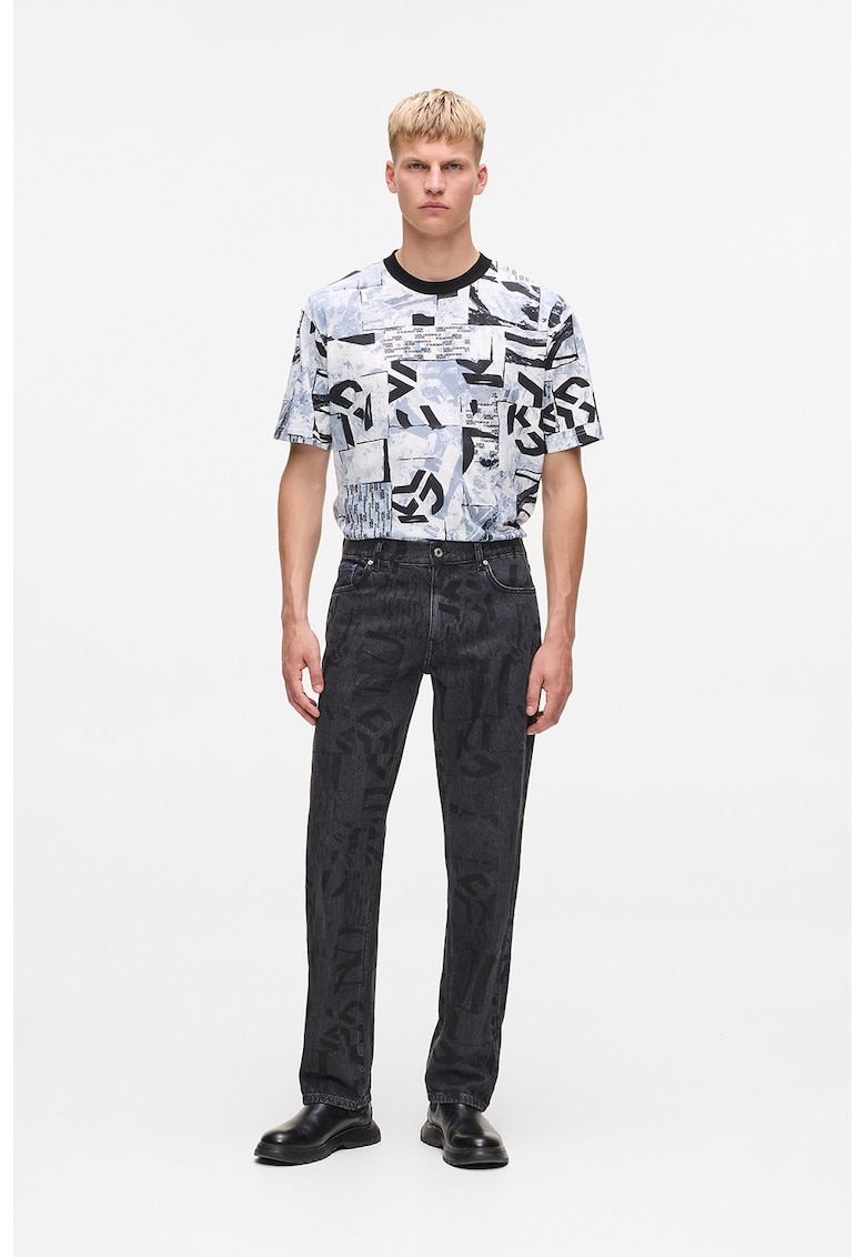 Blugi din bumbac organic cu model monograma