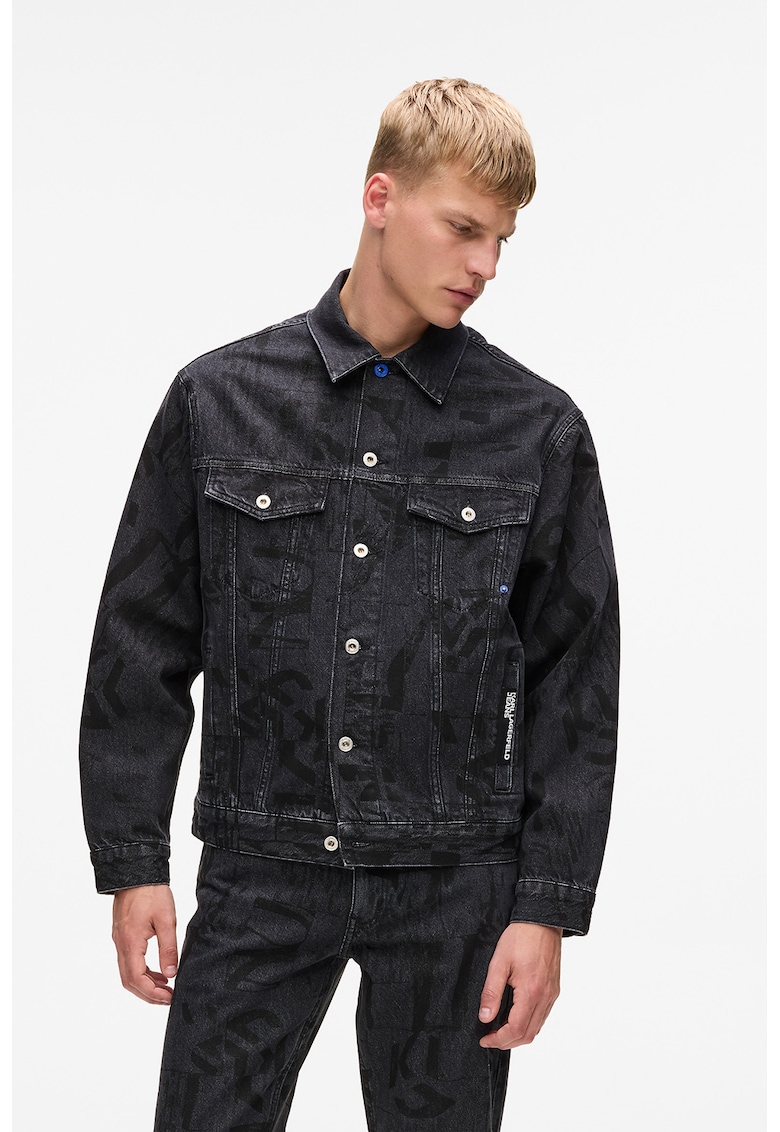 Jacheta din denim cu model monograma