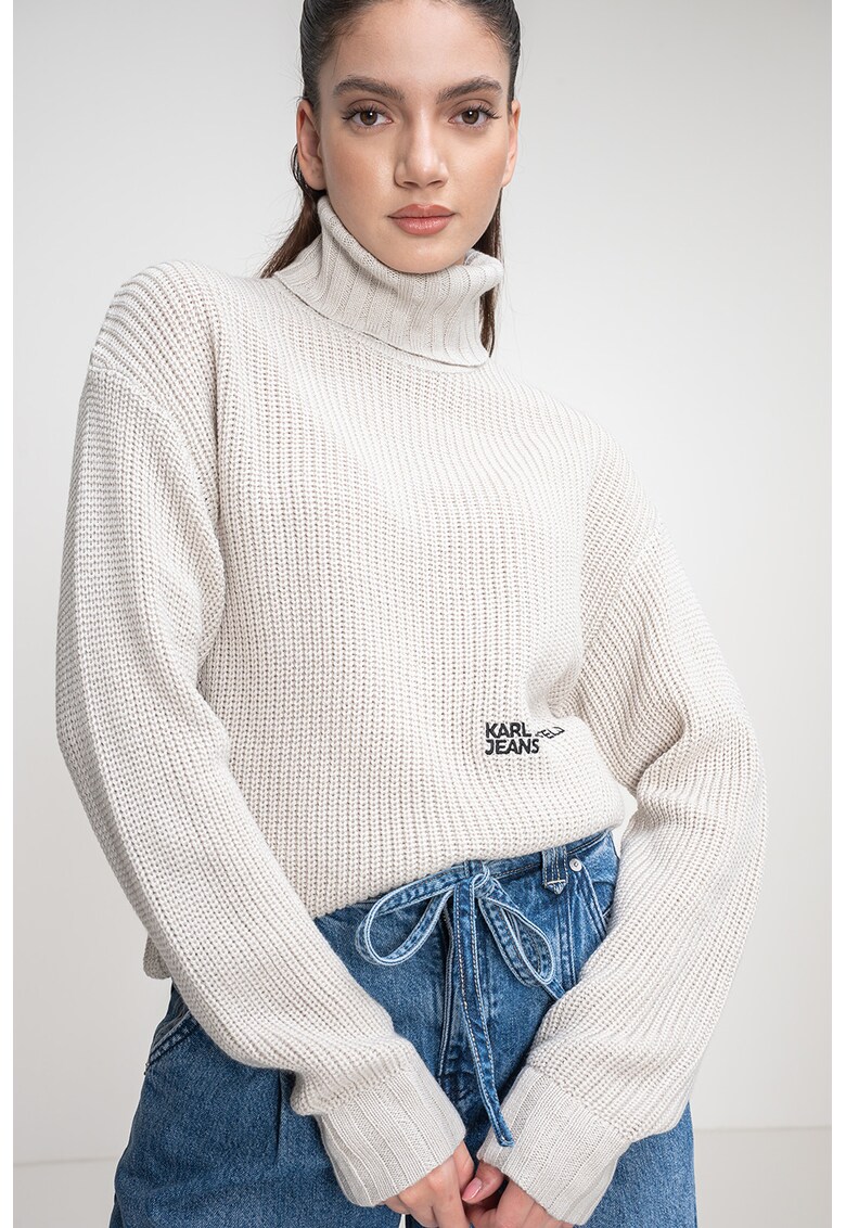 Pulover din amestec de lana cu guler inalt - Alb fildes