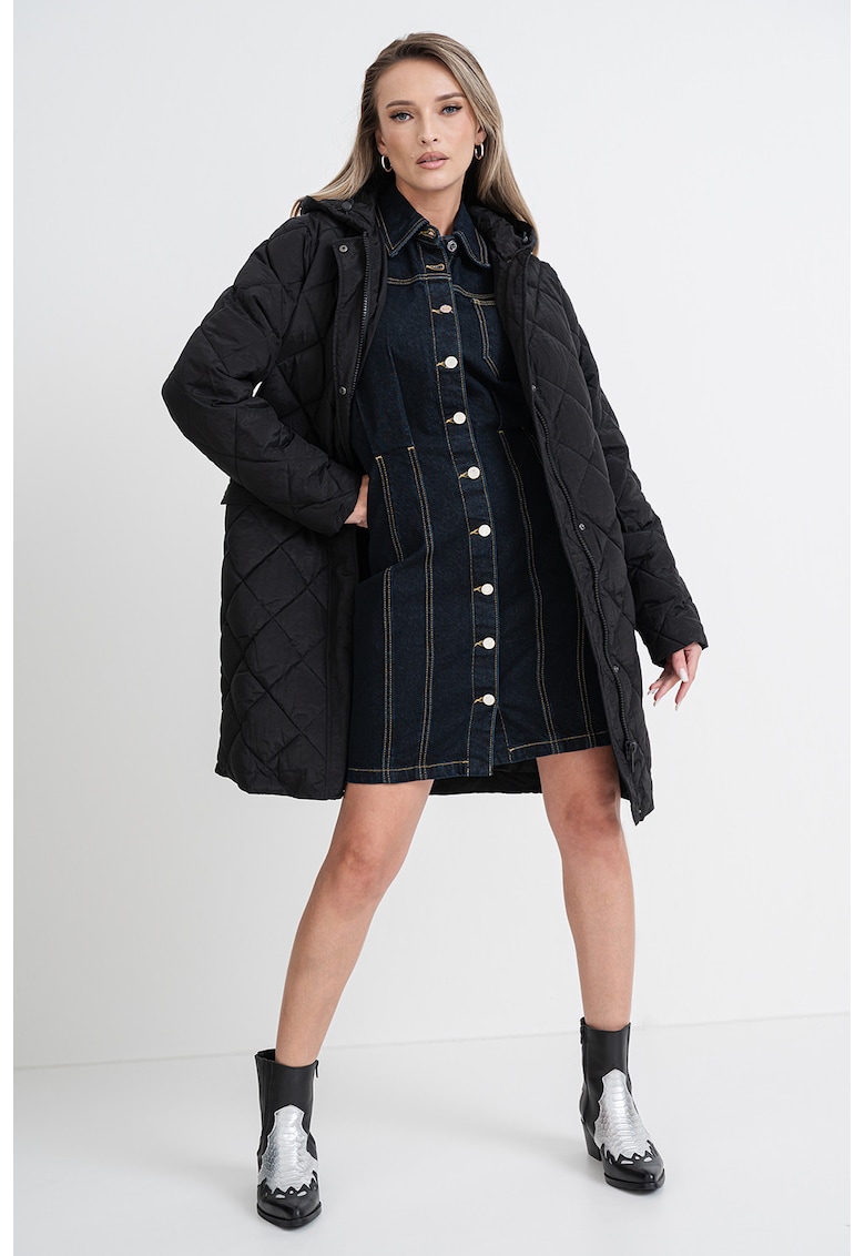 Geaca matlasata cu gluga si cordon logo in talie