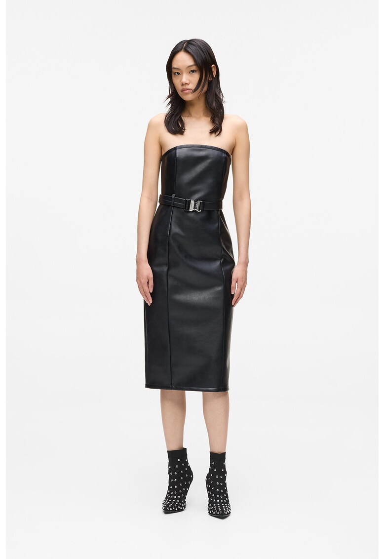 Rochie din piele ecologica fara bretele - Negru