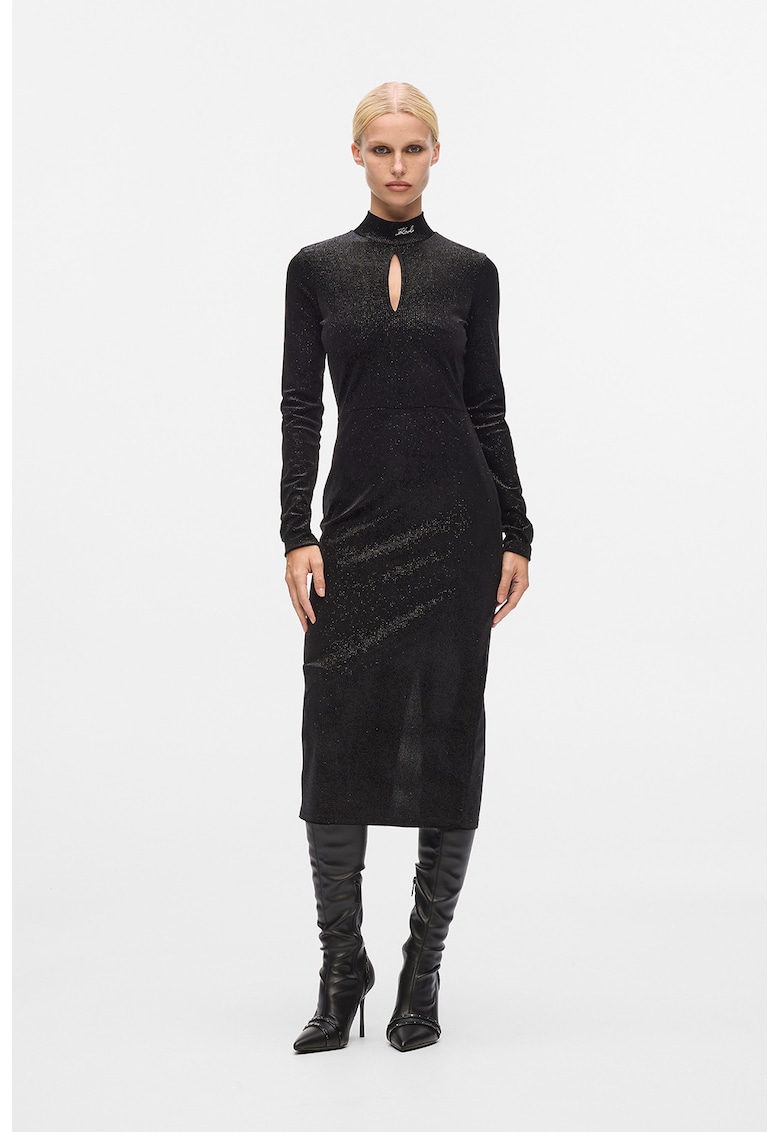 Rochie midi catifelata - Negru