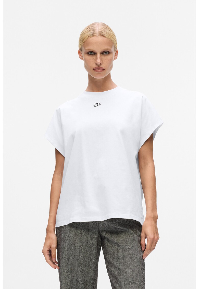 Tricou din bumbac organic cu decolteu la baza gatului - Alb optic