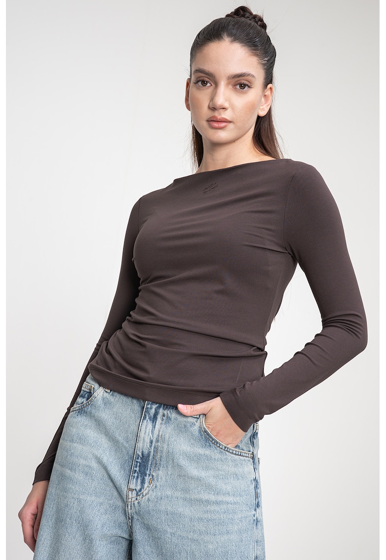 Bluza din amestec de modal cu fronseuri - Maro inchis