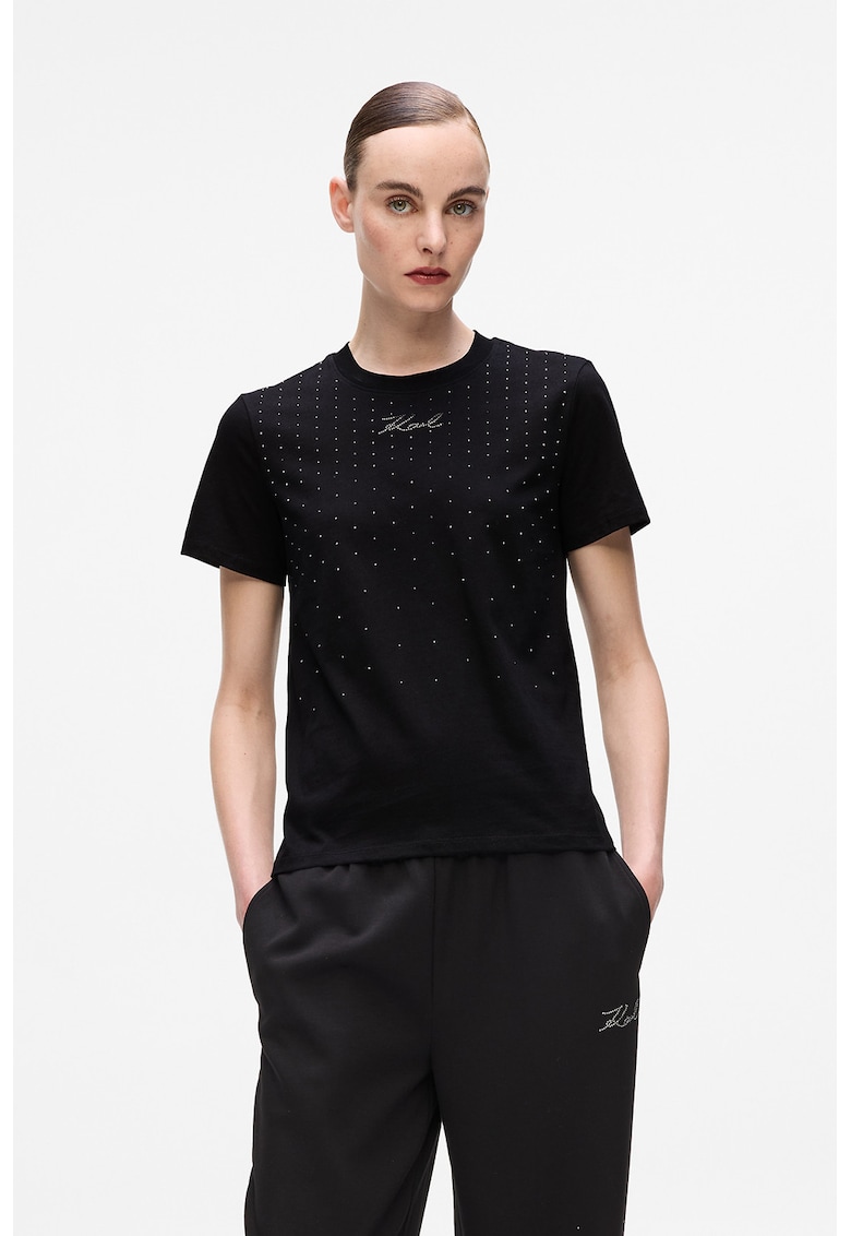 Tricou din bumbac organic cu strasuri - Negru