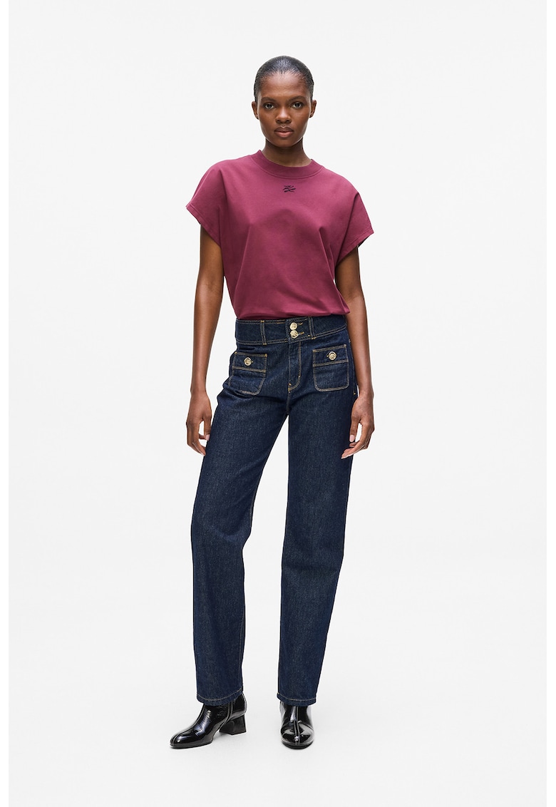 Blugi cu croiala dreapta si cusaturi contrastante