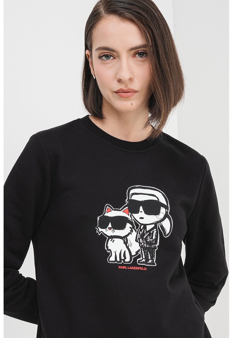 Bluza de trening cu decolteu la baza gatului si imprimeu logo - Negru