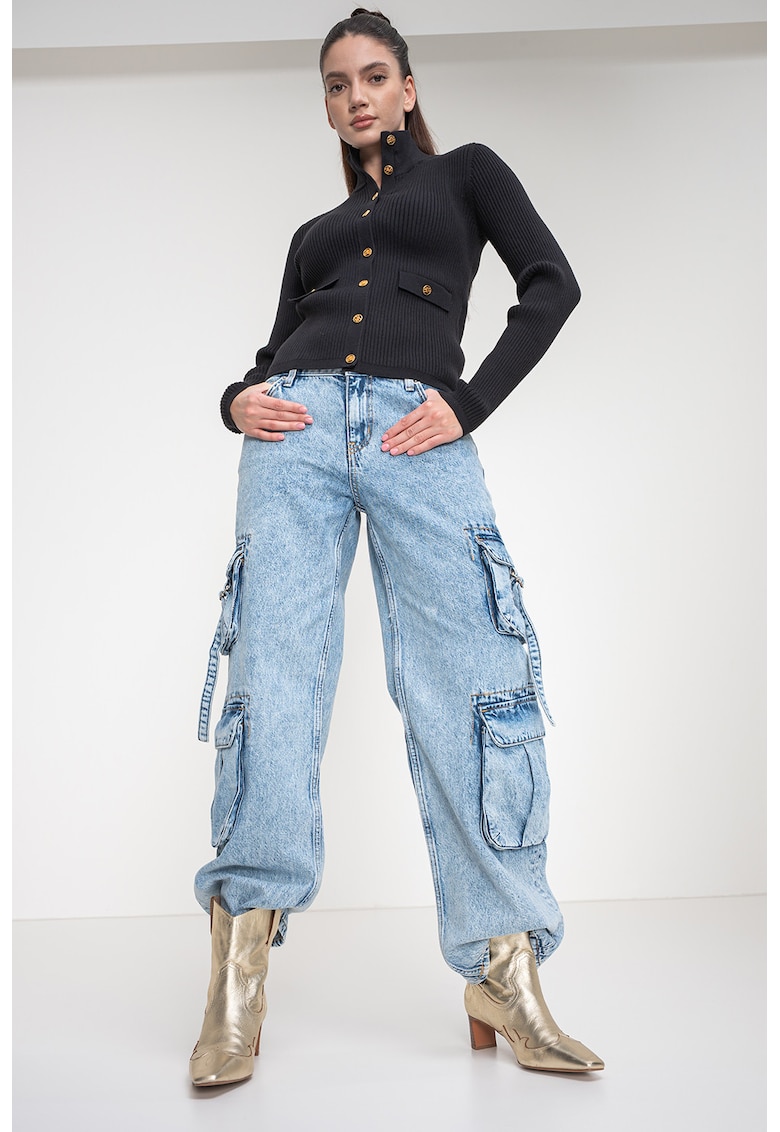 Cardigan cu nasturi din amestec de bumbac - Negru