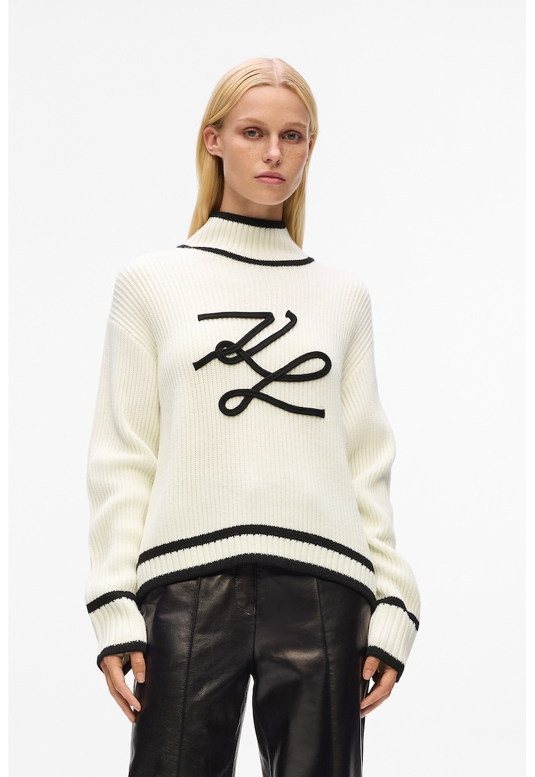 Pulover din amestec de lana cu monograma - Negru/Crem