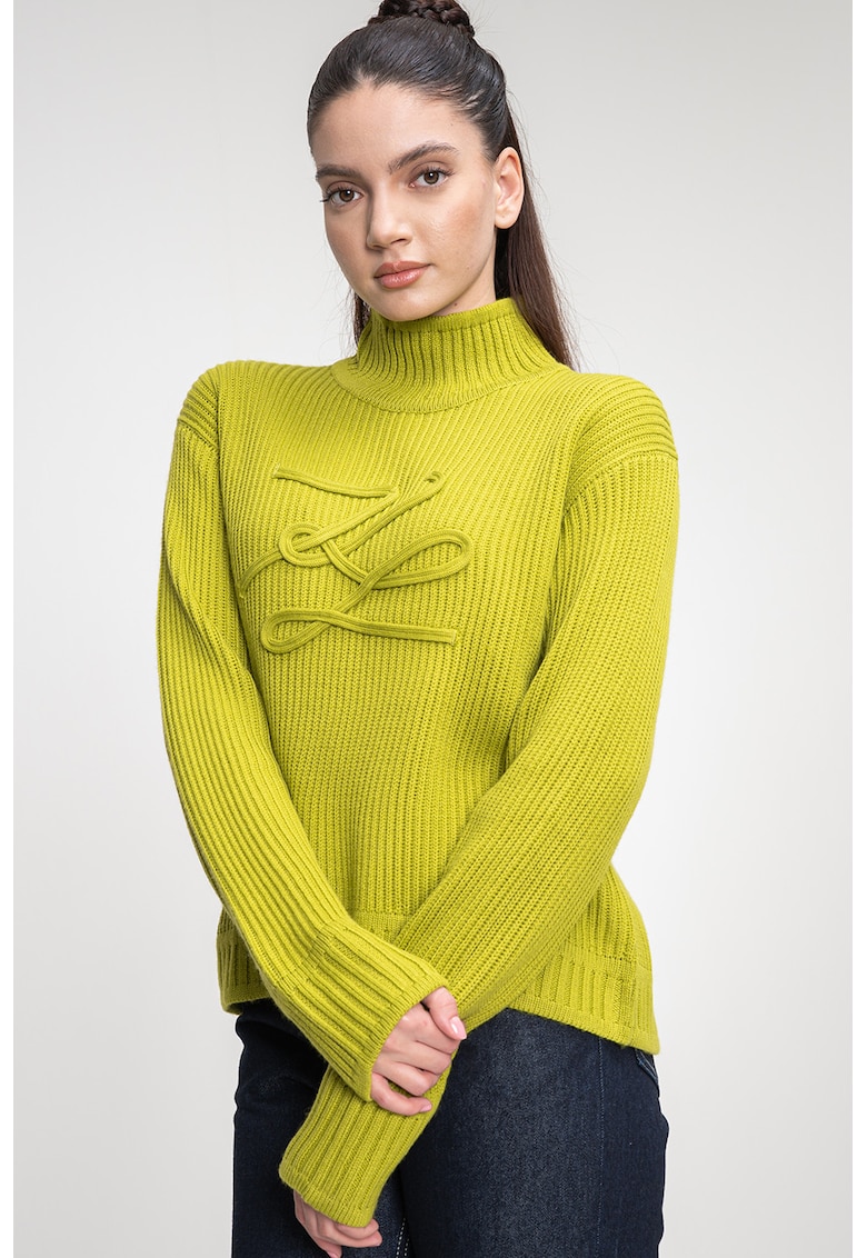 Pulover din amestec de lana cu monograma - Verde