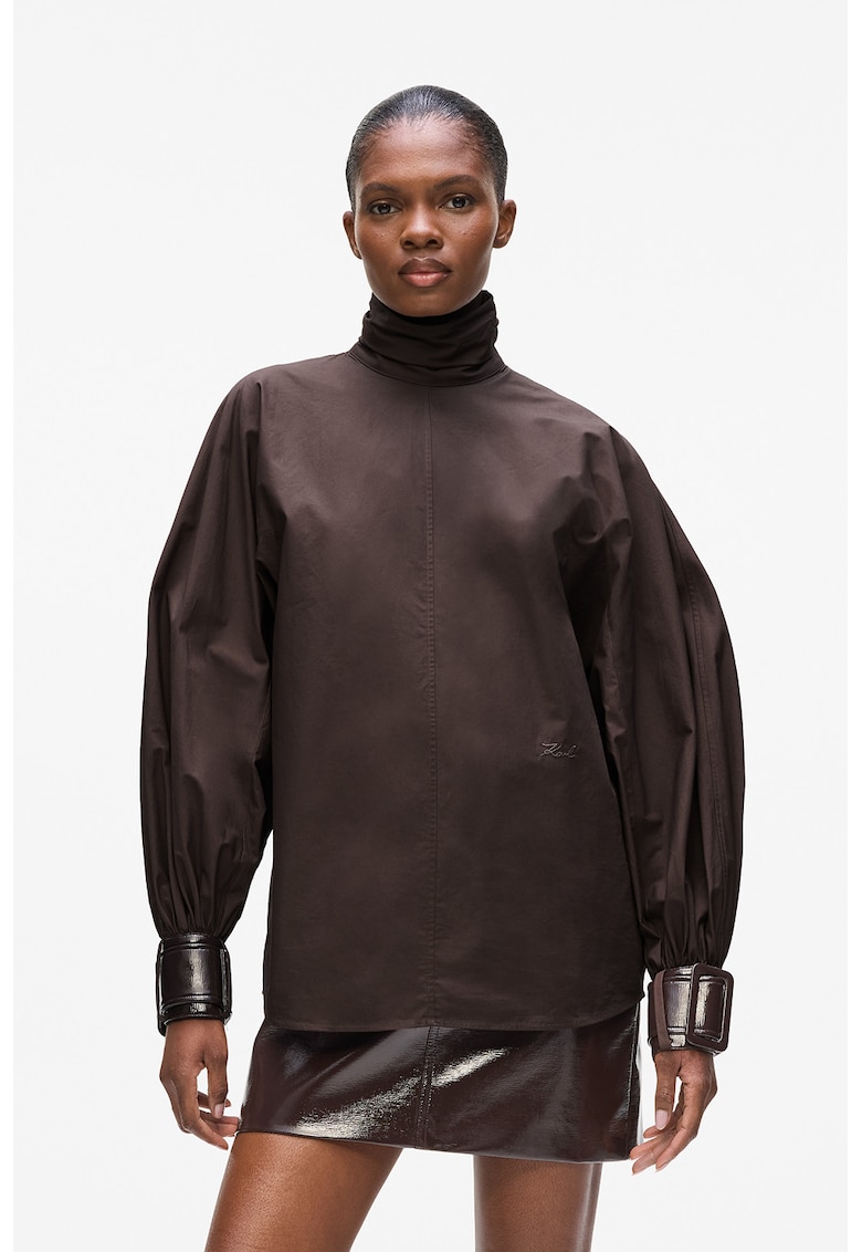 Bluza cu guler inalt si mansete cu catarame - Maro inchis